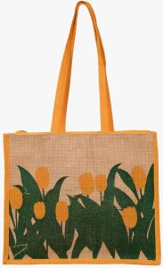 Flower Printed Jute Shopping Bag