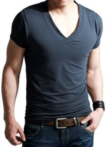 Cotton Polyester Mens Plain V Neck T-Shirts Casual Wear