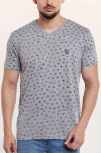 Cotton Polyester Mens Printed V Neck T-Shirts Casual Wear