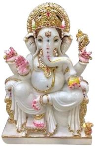 Blessing Ganesha Marble Idol with Mouse