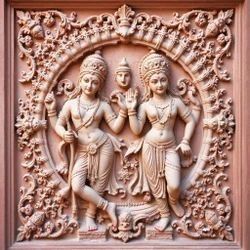 Divine Pair Circular Floral Relief Panel