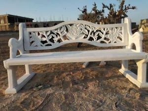 Floral Backrest White Concrete Bench