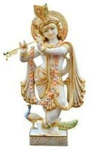 Krishna Flute Marble Statue with Peacock