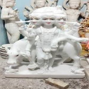Marble Dattatreya Cow Companion Sculpture