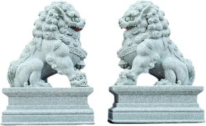 Temple Pair Carved Lion Statues