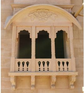Triple Arch Lotus Railing Jharokha Floral-carved Columns