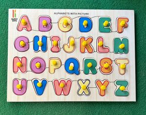 Laminated MDF Wooden Educational Toy Alphabet With Picture