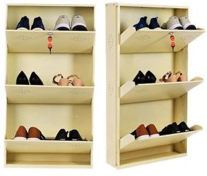 3 Door Ivory 21 Inch Wall Mounted Modern Shoerack Metal Shoe Rack