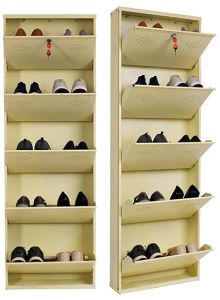 5 Door Ivory 21 Inch Wall Mounted Modern Shoe Rack Metal Shoe Rack
