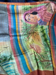 Pure Hand Printed Tussar Silk Saree