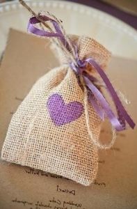 Heart Print Jute Favor Pouch