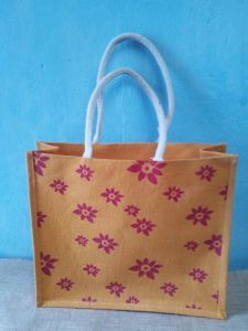Pink Floral Printed Jute Bag