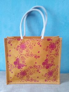 Yellow Butterfly Floral Jute Bag