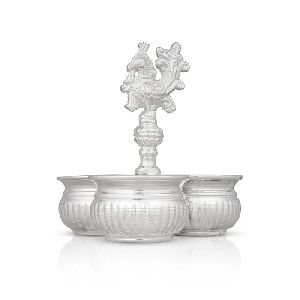3 Cups Chomukha - Silver Incense Holder