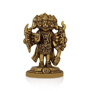Plain with Intricate Carvings Panchmukhi Hanuman Brass Statue
