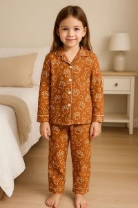 Printed Polo Cotton Kids Night Suit, Color : Brown, Brown, Brown