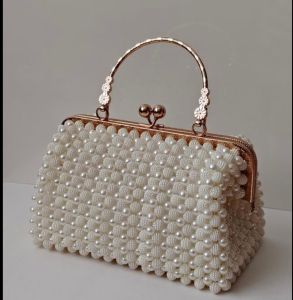 Berry Bead Clutch Bag, Color : White