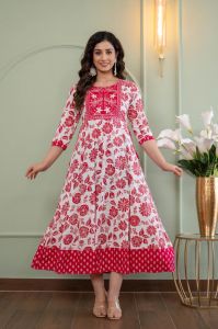 Printed Cotton Anarkali Kurti, Kurti Style : A-Line