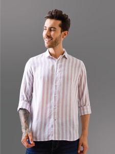 Lilac Striped Pure Linen Shirt
