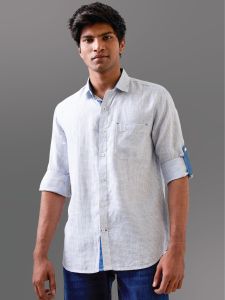 Checked Regular Collar White Micro-Check Pure Linen Shirt XL, XXL