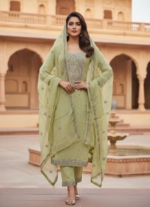 Unstitched Suits, Color : Green Party Wear