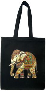 Printed Canvas Tote Bags, Color : Black