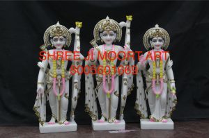 Carved Multicolor Painted Marble RAM Darbar Statue