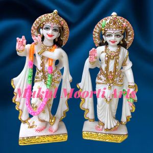 Polished Handmade Marble Radha Krishna Statue, Color : Multicolor