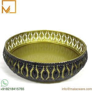Black Gold Metal Decorative Pooja Thali Filigree Round Tray