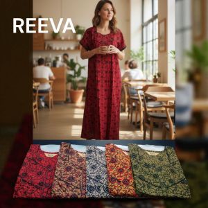 Round Neck Printed Cotton Night Gown, Brand Name : Reeva