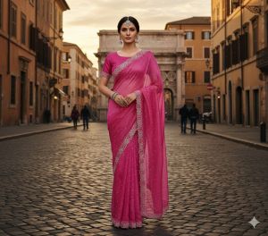 Pure Twill Net Fabric Festival Wear Saree with Dimond Work Border with Unstitched Blouse