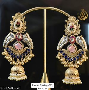 Gold Plated Metal Trendy Earrings Studs, Color : Blue Antique