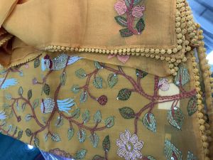 Kantha Work Butta Crape Bottom Organza Dupatta Suit