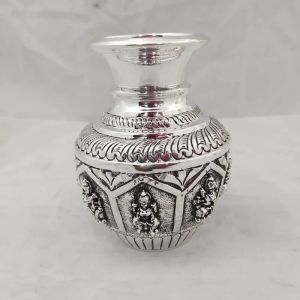 92.5 Pure Silver Lakshmi Vase in High Rise Carvings