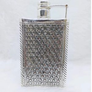 Hallmarked Silver Wine Bottle in Fine Antique Grass Motifs Carving