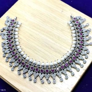 Puran Real Hallmarked Silver Necklace in Circular Beads Motifs