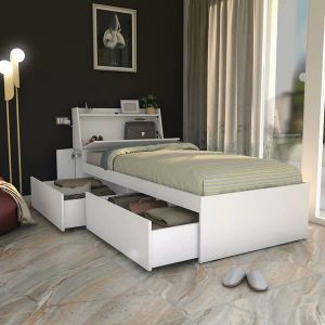 Tribe Single Bed Left with Headboard Storage and 2 Drawers on Left