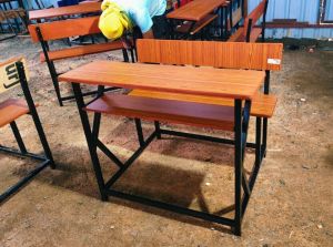 Wooden Polished School Dual Desk Bench, Color : Brown