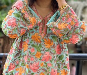 Soft Blended Fabric Ladies Floral Embroidered Georgette Short Kurti