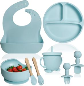 Silicone Baby Feeding Set 8pcs (Multi Color)
