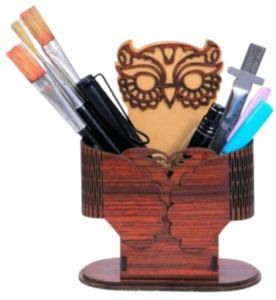MDF Wooden Owl Pen Stand For Desk