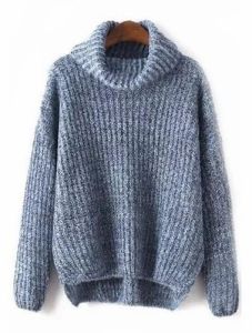 Ladies Blue Chunky Knit Cowl Neck Sweater