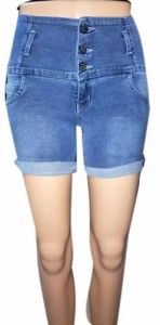 Ladies Blue Triple Button Denim Shorts Casual / Summer / Streetwear