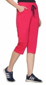 Ladies Bright Pink Drawstring Capri