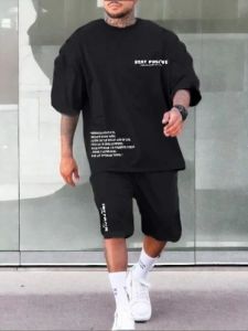 Mens Black Oversized Quote Print Co-Ord Set