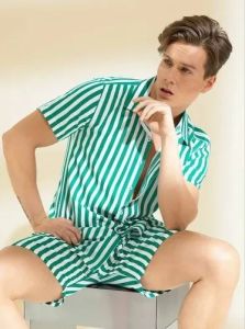 Mens Green & White Striped Co-ord Set