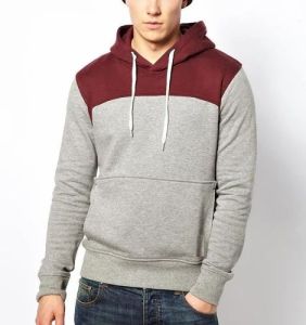 Mens Grey & Maroon Block Fleece Hoodie
