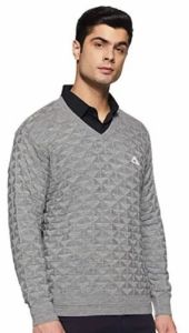 Mens Grey Textured V-Neck Sweater with Logo