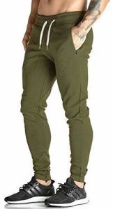 Mens Olive Green Slim-Fit Jogger Pants