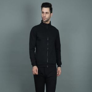 Mens Black Cotton Fleece Jackets
